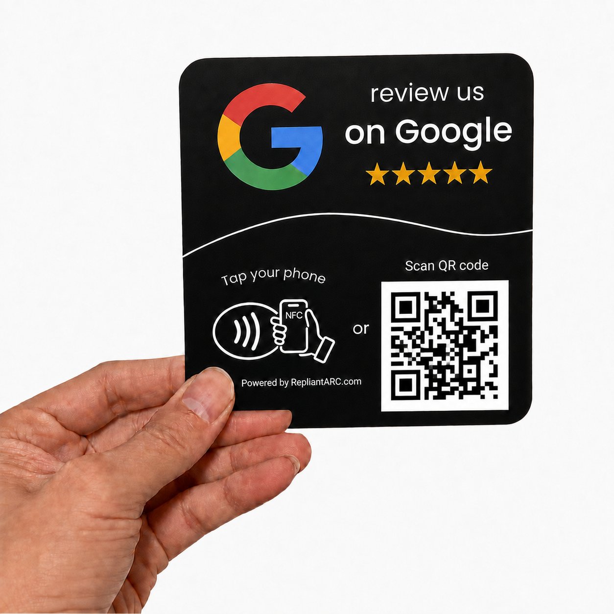 Repliant Arc Google Review Target Tap Card — tap or scan to leave a review